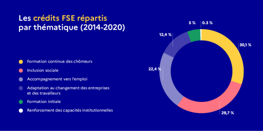 Les crédits FSE répartis par thématique (2014-2020)